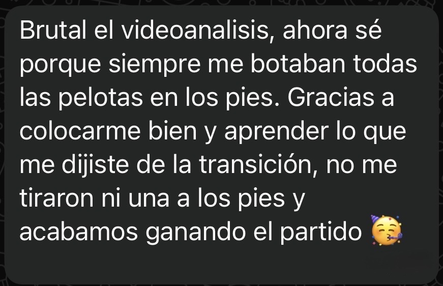 Mensaje de un alumno: el videoanálisis le ayudó a mejorar la colocación y la transición.